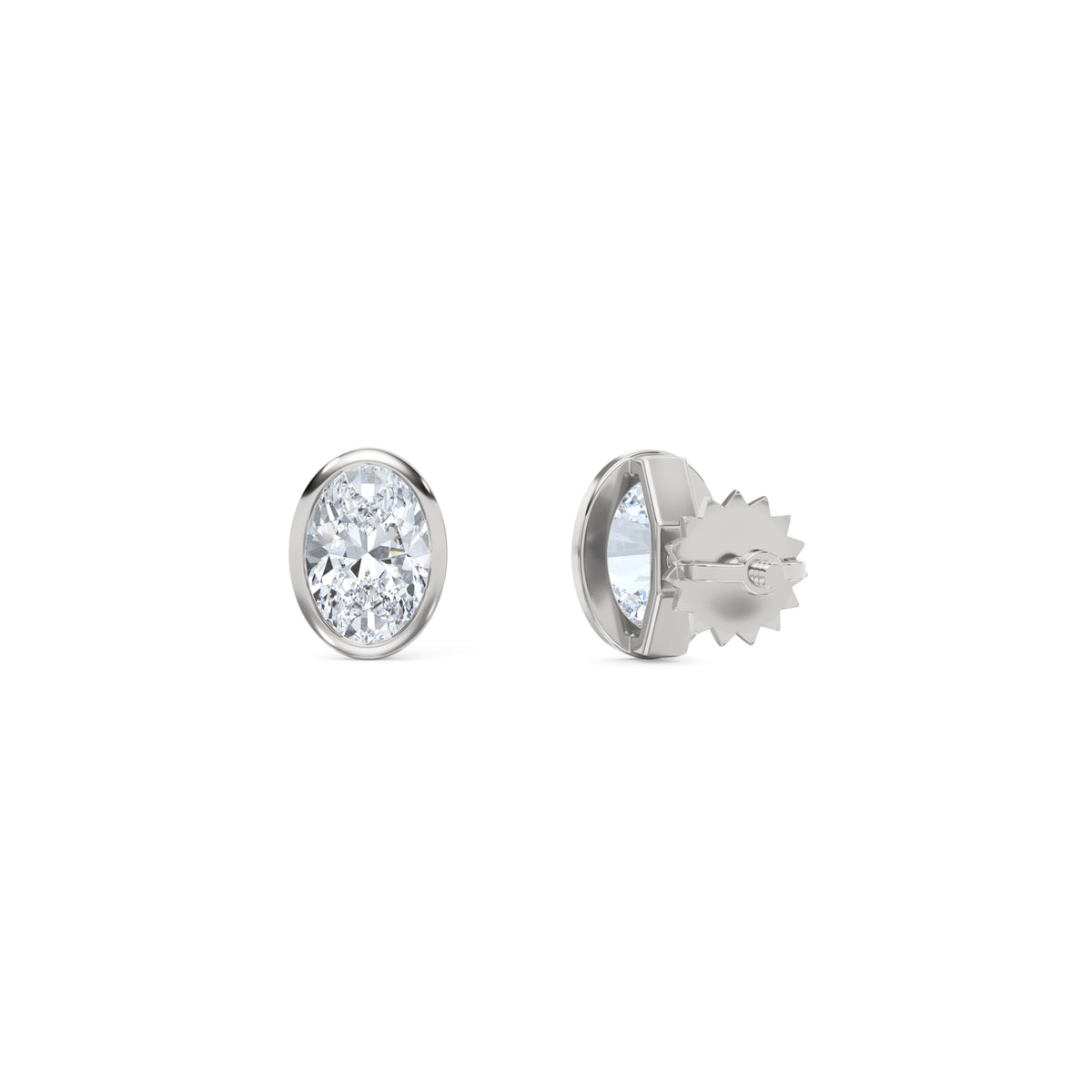 Bezel Set 1.00ct Oval Cut Lab Diamond Stud Earrings in Platinum