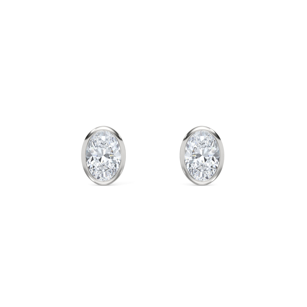 Bezel Set 1.00ct Oval Cut Lab Diamond Stud Earrings in Platinum