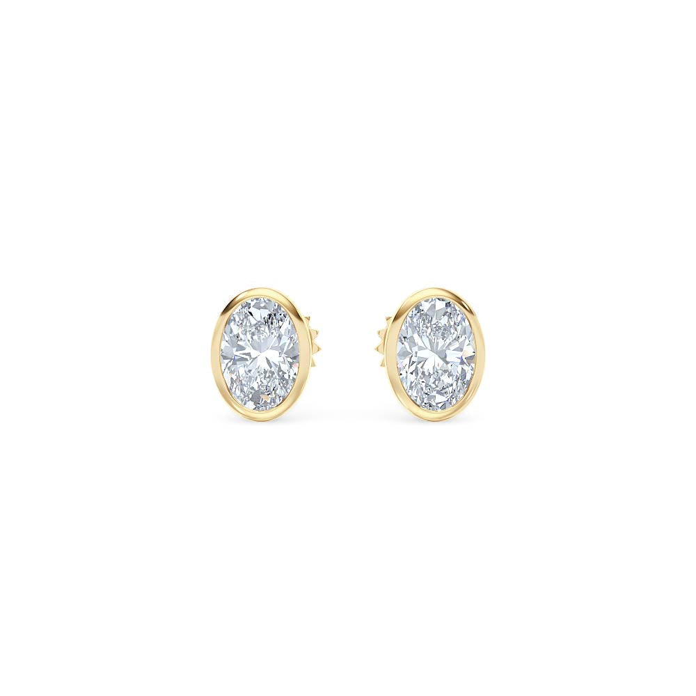 Bezel Set 1.00ct Oval Cut Lab Diamond Stud Earrings in 18K Yellow Gold