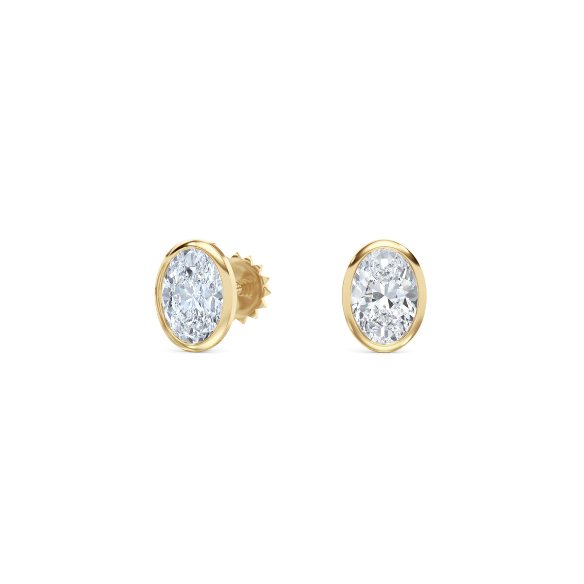 Bezel Set 1.00ct Oval Cut Lab Diamond Stud Earrings in 18K Yellow Gold