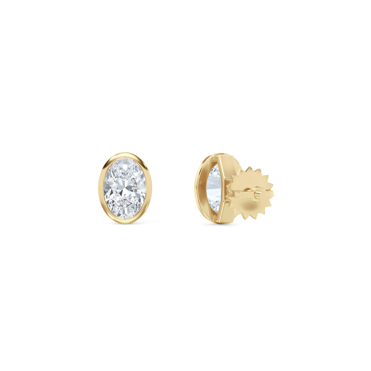 Bezel Set 1.00ct Oval Cut Lab Diamond Stud Earrings in 18K Yellow Gold