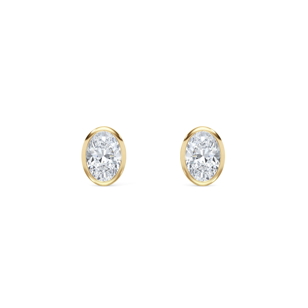 Bezel Set 1.00ct Oval Cut Lab Diamond Stud Earrings in 18K Yellow Gold