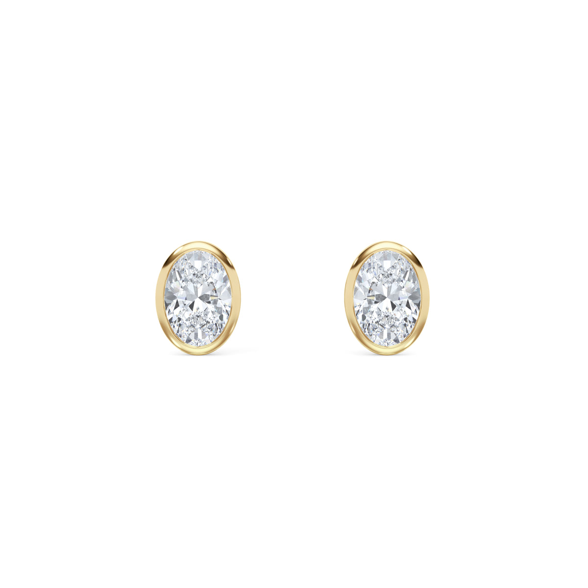 Bezel Set 1.00ct Oval Cut Lab Diamond Stud Earrings in 18K Yellow Gold