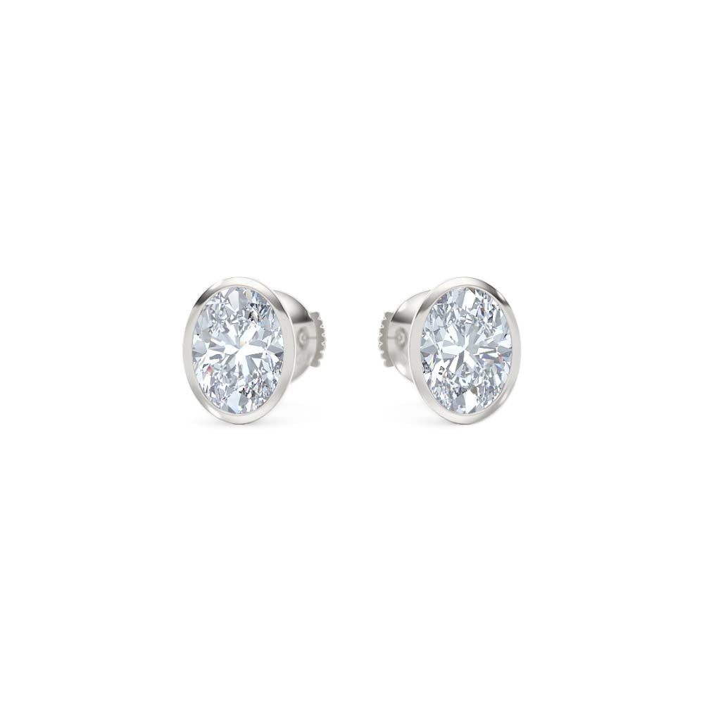 Bezel Set 2.00ct Oval Cut Lab Diamond Stud Earrings in 18K White Gold