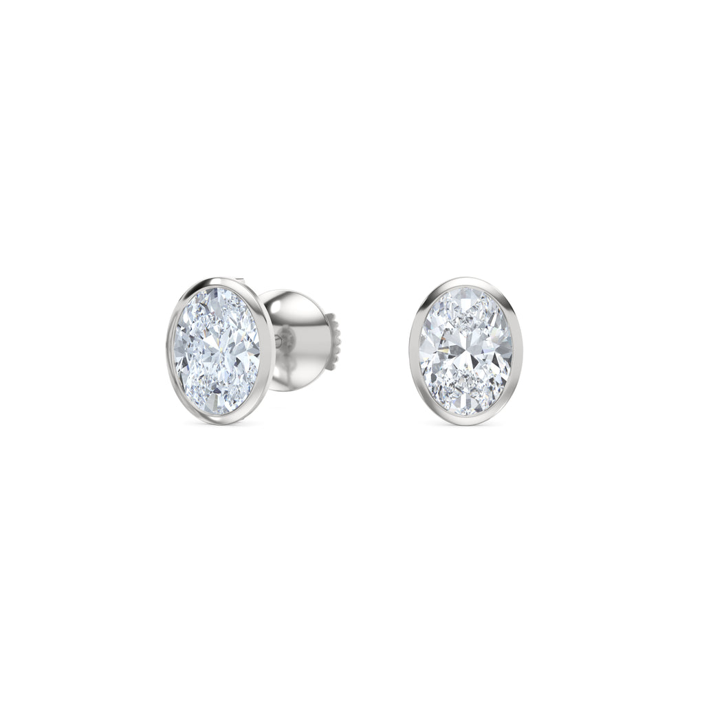 Skyline Bezel Set 2.00ct Oval Cut Lab Diamond Stud Earrings in Platinum