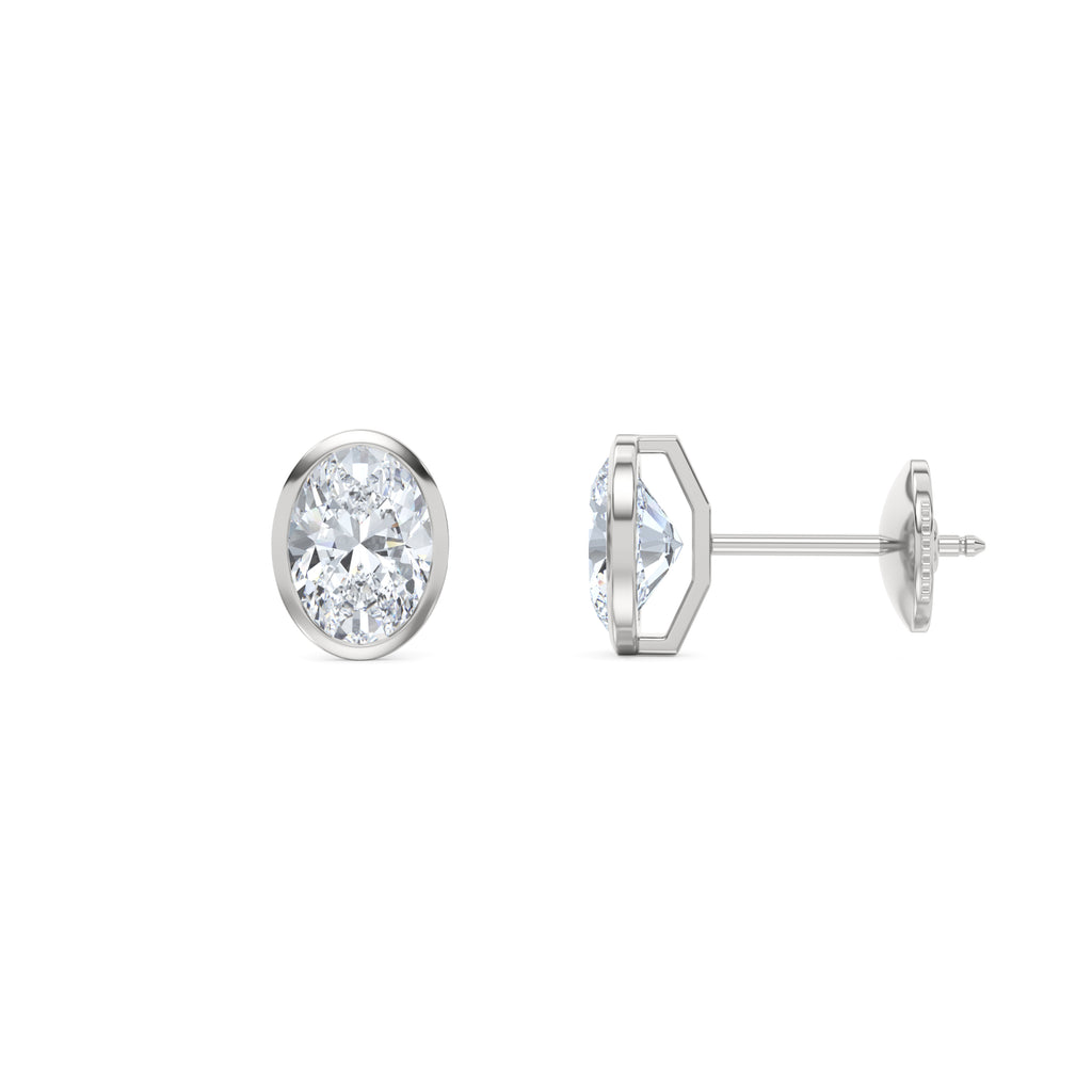 Skyline Bezel Set 2.00ct Oval Cut Lab Diamond Stud Earrings in 18K White Gold