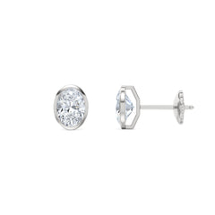 Skyline Bezel Set 2.00ct Oval Cut Lab Diamond Stud Earrings in Platinum