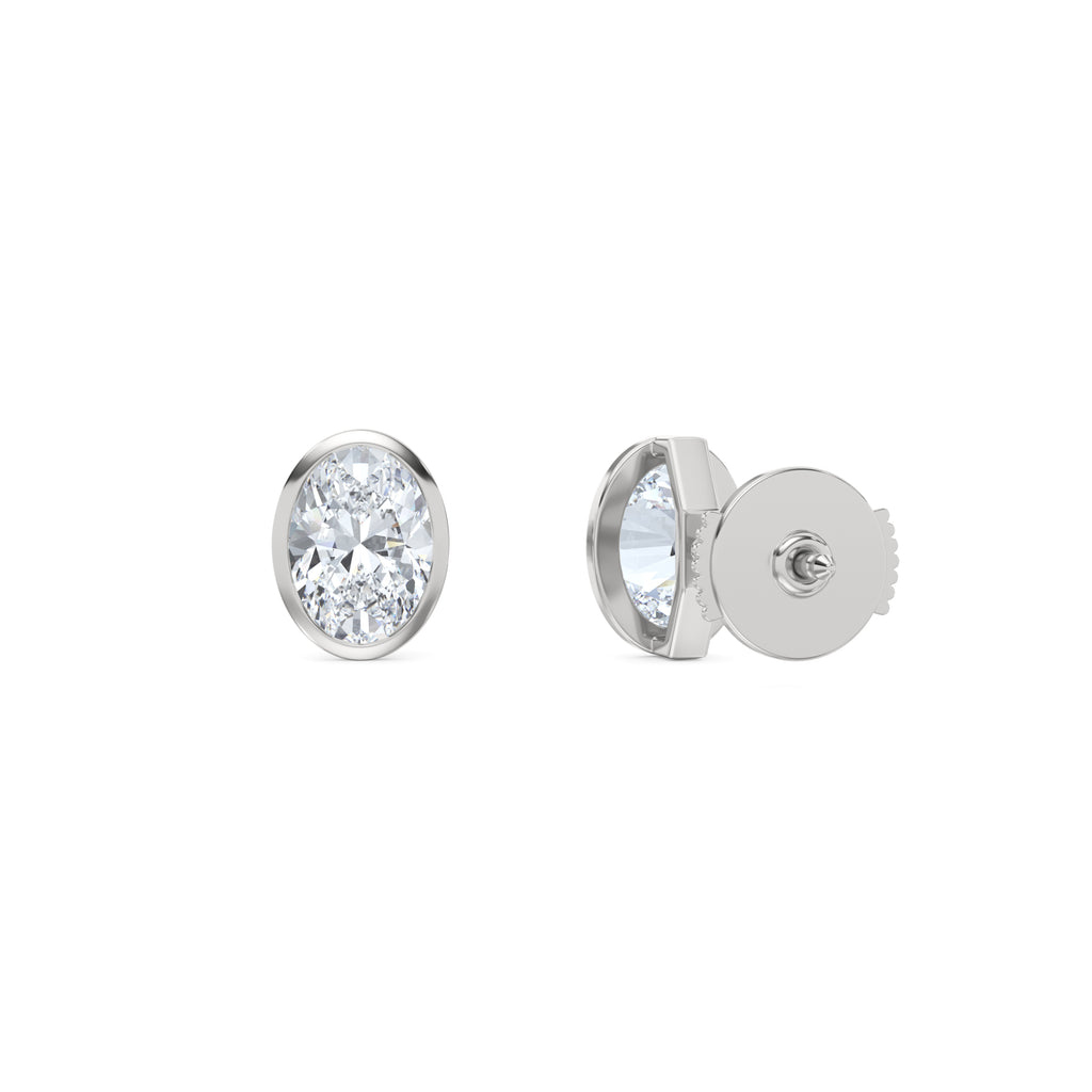 Skyline Bezel Set 2.00ct Oval Cut Lab Diamond Stud Earrings in 18K White Gold