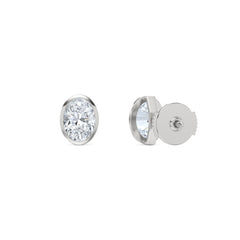 Skyline Bezel Set 2.00ct Oval Cut Lab Diamond Stud Earrings in 18K White Gold