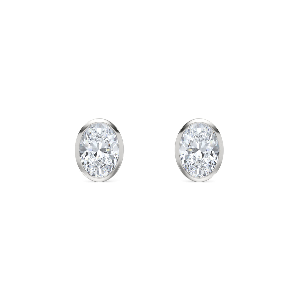 Skyline Bezel Set 2.00ct Oval Cut Lab Diamond Stud Earrings in Platinum