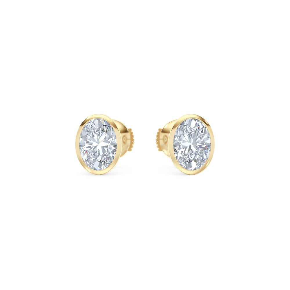 Bezel Set 2.00ct Oval Cut Lab Diamond Stud Earrings in 18K Yellow Gold