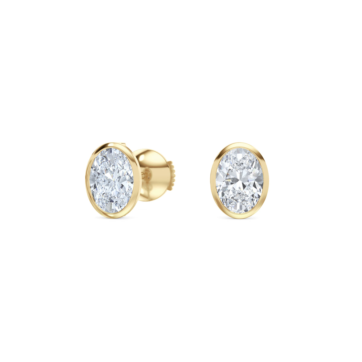Bezel Set 2.00ct Oval Cut Lab Diamond Stud Earrings in 18K Yellow Gold