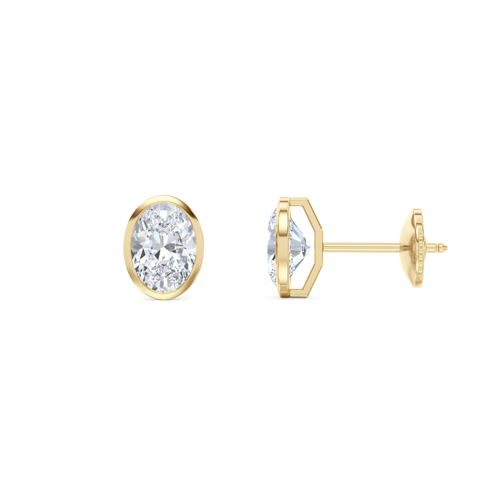 Bezel Set 2.00ct Oval Cut Lab Diamond Stud Earrings in 18K Yellow Gold