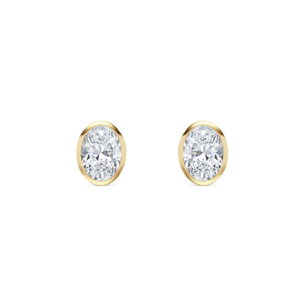 Bezel Set 2.00ct Oval Cut Lab Diamond Stud Earrings in 18K Yellow Gold