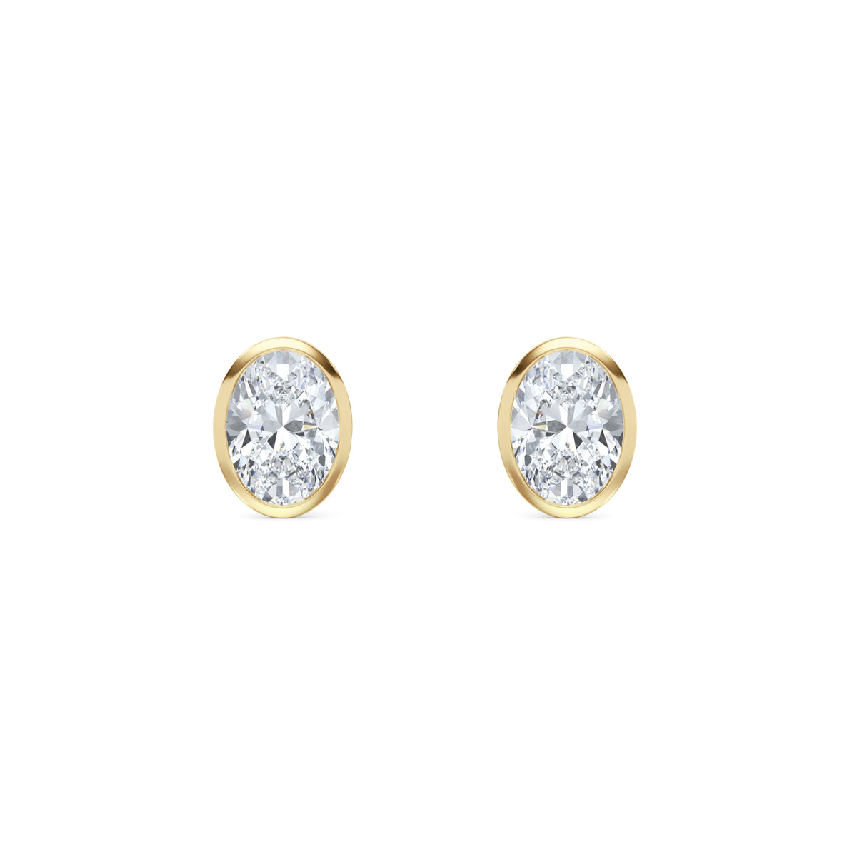 Bezel Set 2.00ct Oval Cut Lab Diamond Stud Earrings in 18K Yellow Gold