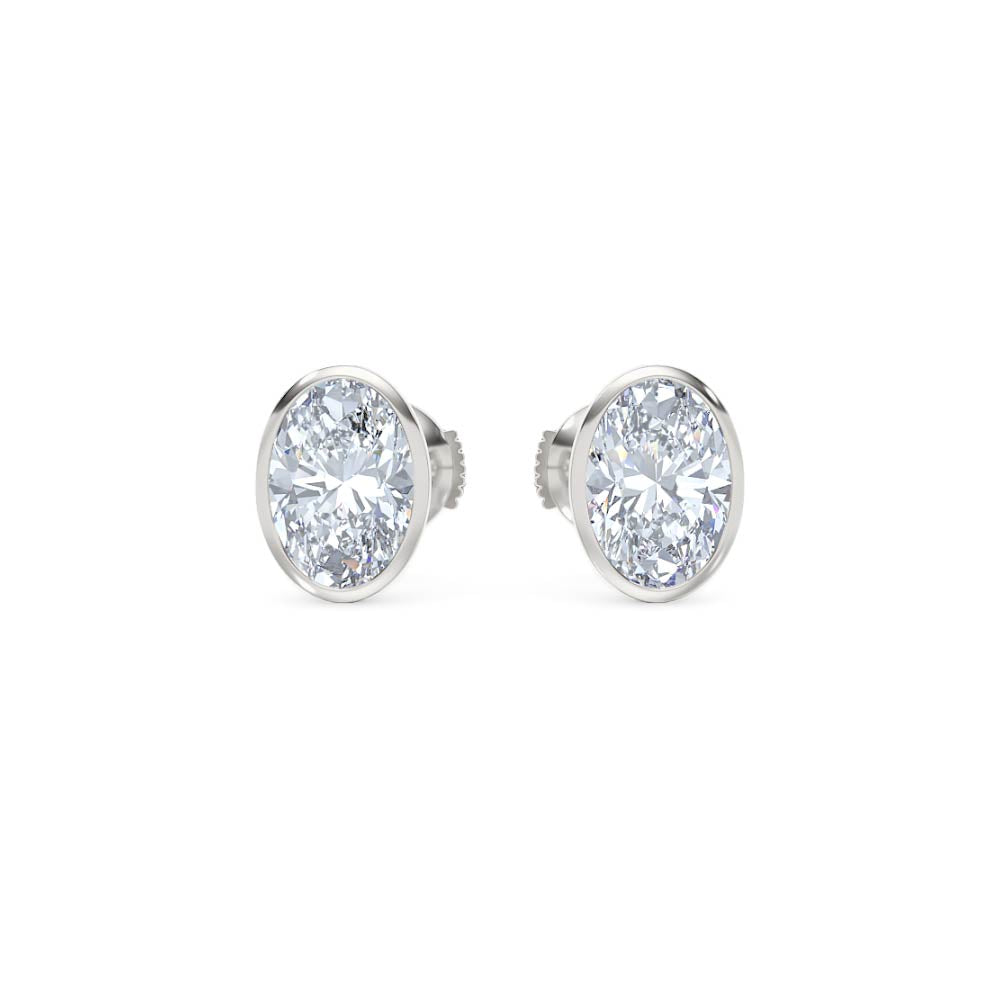 Bezel Set 3.00ct Oval Cut Lab Diamond Stud Earrings in 18K White Gold