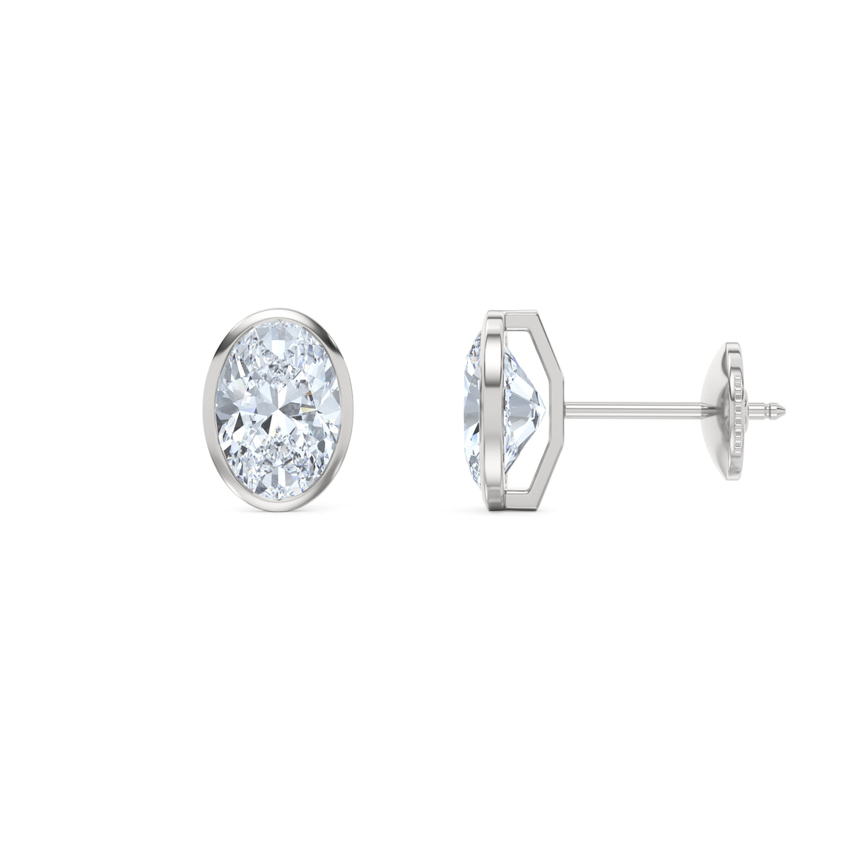 Bezel Set 3.00ct Oval Cut Lab Diamond Stud Earrings in 18K White Gold