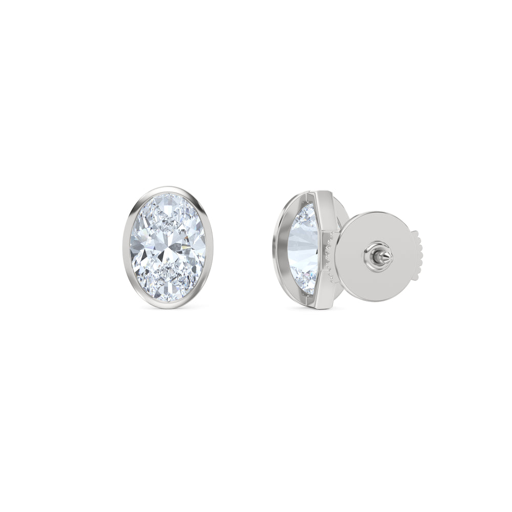 Bezel Set 3.00ct Oval Cut Lab Diamond Stud Earrings in Platinum