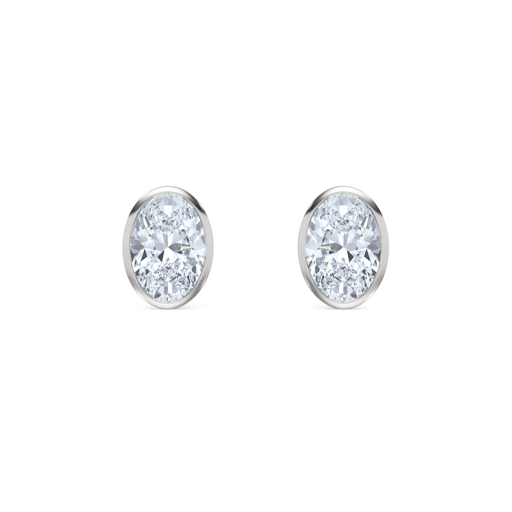 Bezel Set 3.00ct Oval Cut Lab Diamond Stud Earrings in 18K White Gold