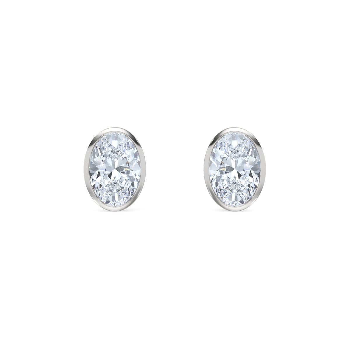 Bezel Set 3.00ct Oval Cut Lab Diamond Stud Earrings in 18K White Gold
