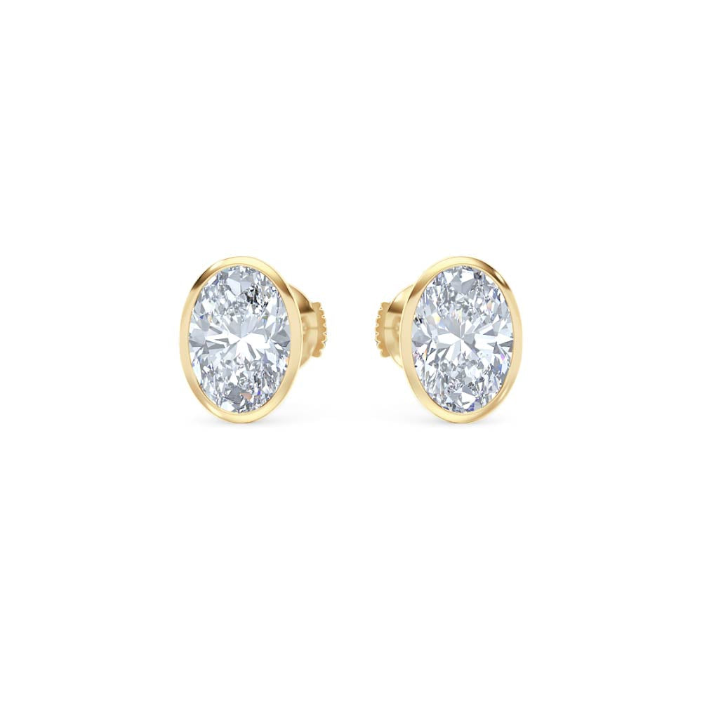 Bezel Set 3.00ct Oval Cut Lab Diamond Stud Earrings in 18K Yellow Gold