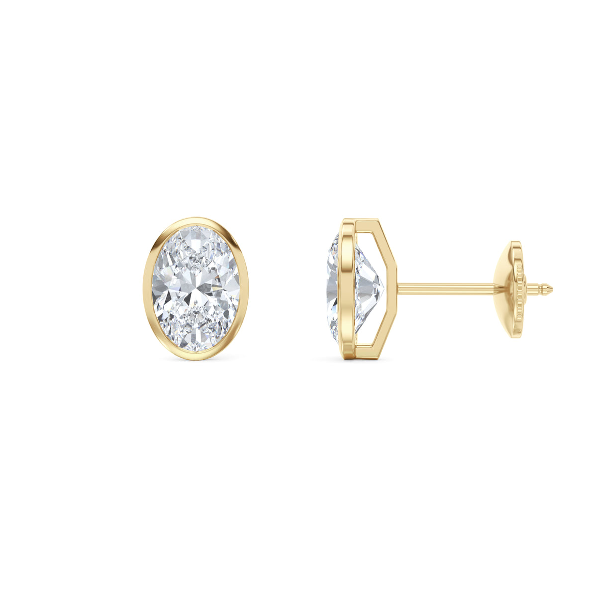 Bezel Set 3.00ct Oval Cut Lab Diamond Stud Earrings in 18K Yellow Gold