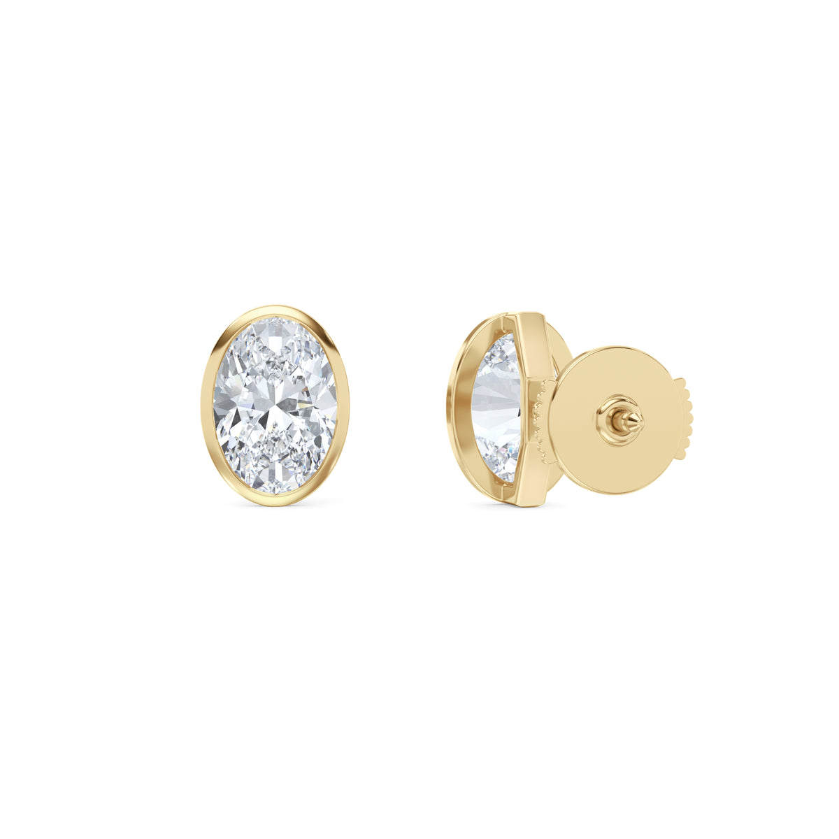 Bezel Set 3.00ct Oval Cut Lab Diamond Stud Earrings in 18K Yellow Gold