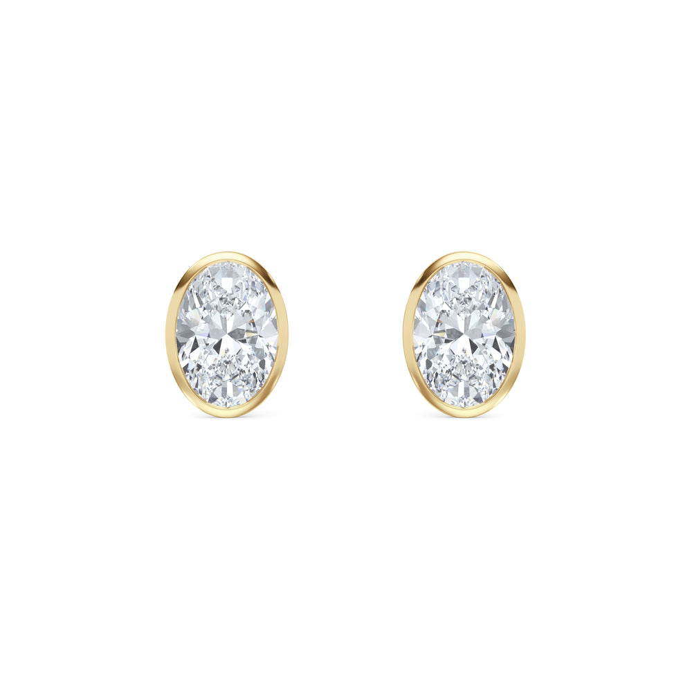 Bezel Set 3.00ct Oval Cut Lab Diamond Stud Earrings in 18K Yellow Gold