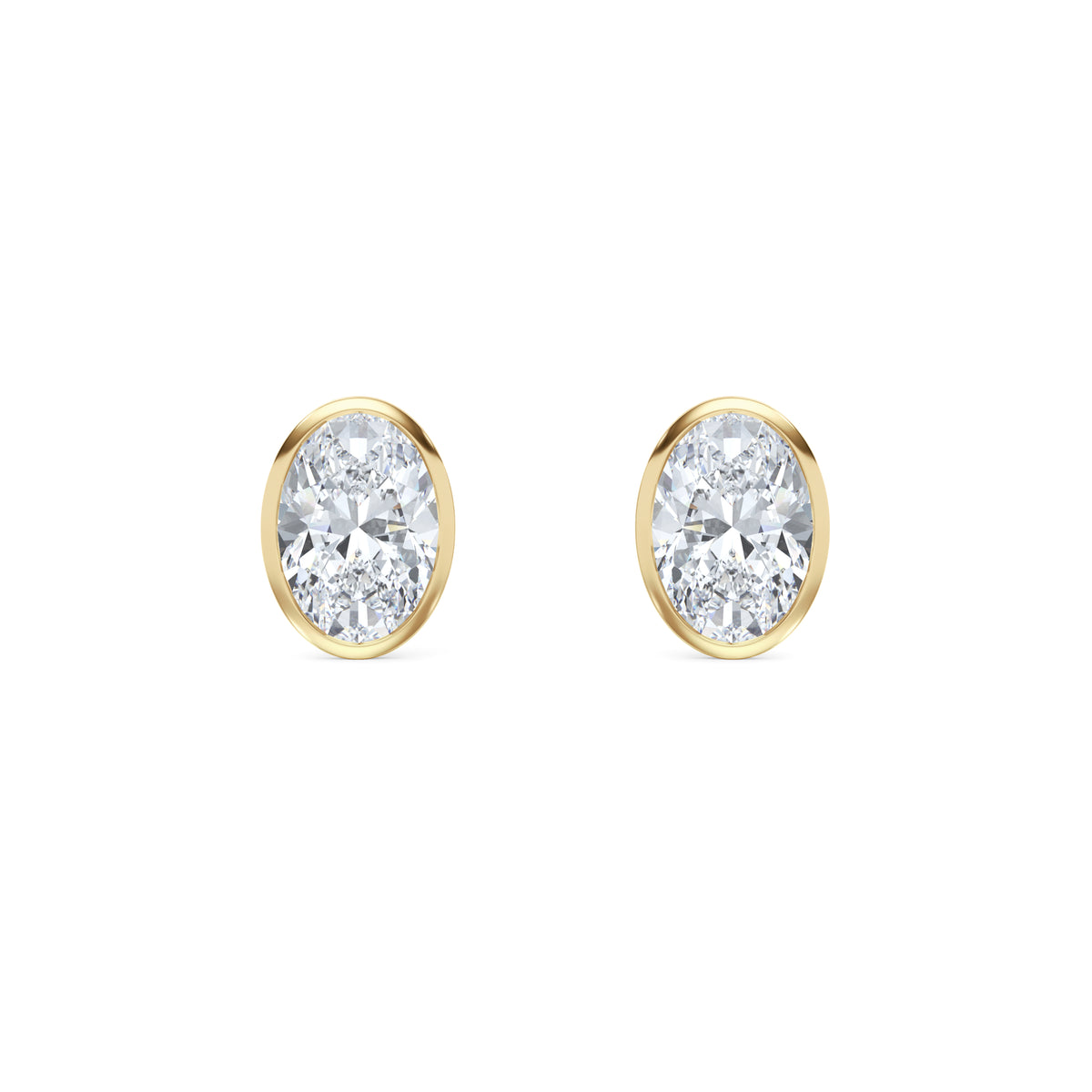 Bezel Set 3.00ct Oval Cut Lab Diamond Stud Earrings in 18K Yellow Gold