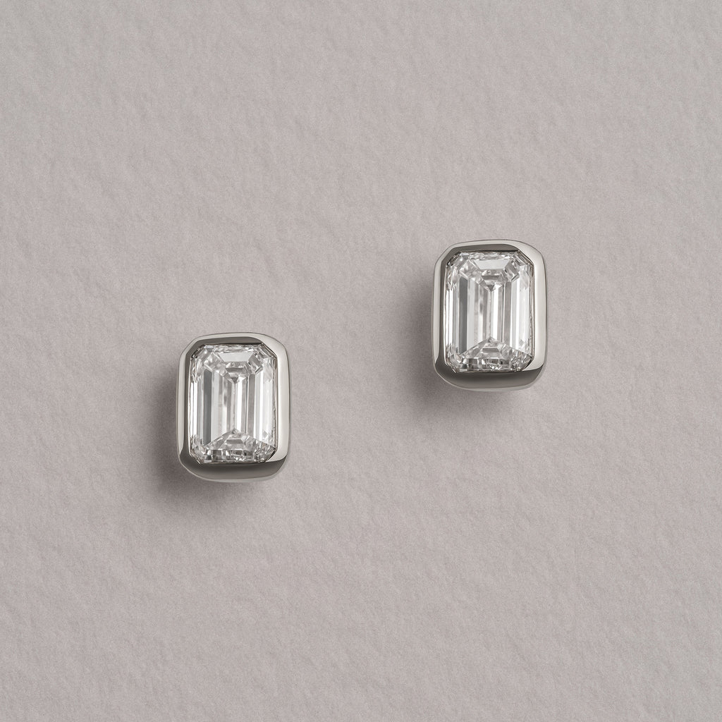 Skyline Bezel Set 1.00ct Emerald Cut Lab Diamond Stud Earrings in Platinum