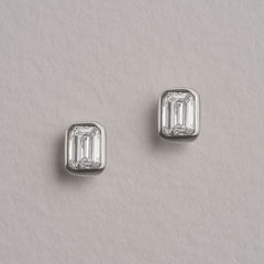 Skyline Bezel Set 1.00ct Emerald Cut Lab Diamond Stud Earrings in Platinum
