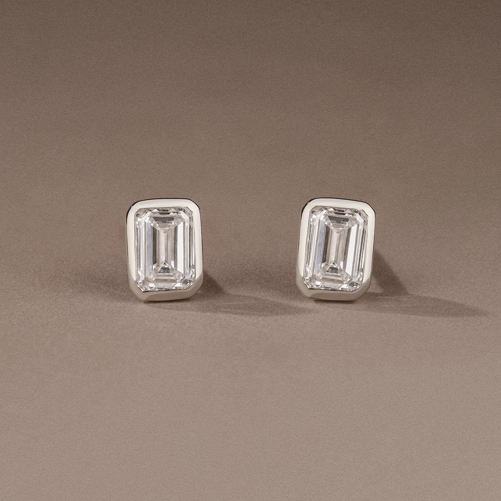 Skyline Bezel Set 1.00ct Emerald Cut Lab Diamond Stud Earrings in Platinum
