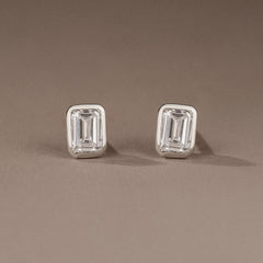 Skyline Bezel Set 1.00ct Emerald Cut Lab Diamond Stud Earrings in Platinum