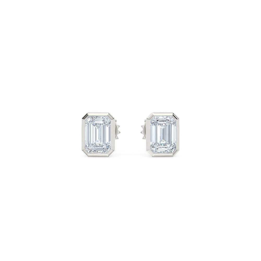 Bezel Set 1.00ct Emerald Cut Lab Diamond Stud Earrings in Platinum