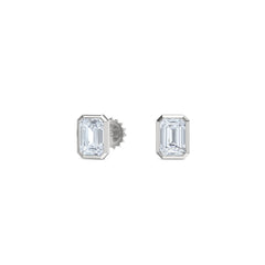 Skyline Bezel Set 1.00ct Emerald Cut Lab Diamond Stud Earrings in Platinum