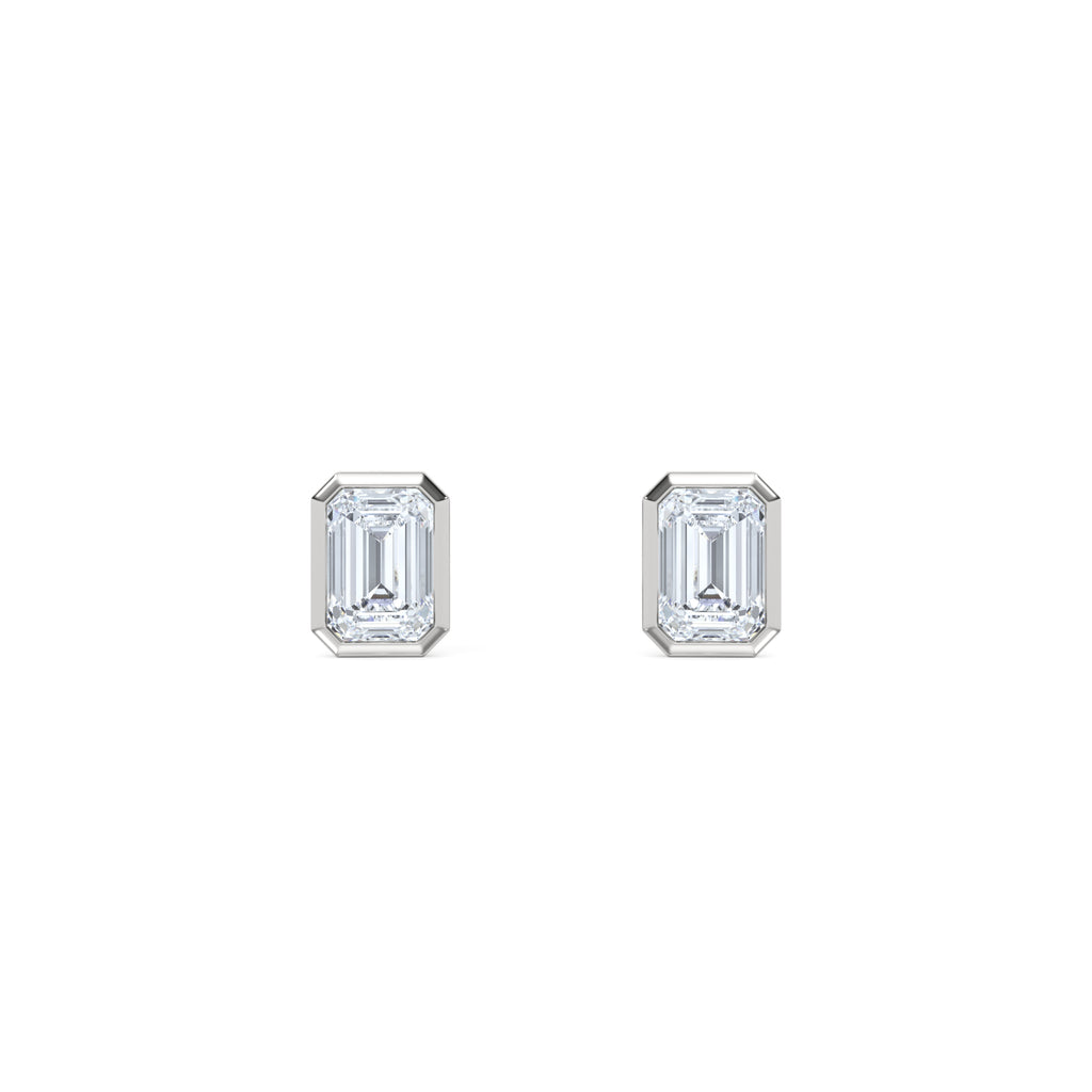 Skyline Bezel Set 1.00ct Emerald Cut Lab Diamond Stud Earrings in Platinum