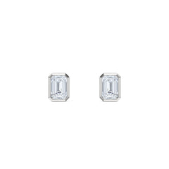 Skyline Bezel Set 1.00ct Emerald Cut Lab Diamond Stud Earrings in Platinum