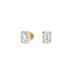 Skyline Bezel Set 1.00ct Emerald Cut Lab Diamond Stud Earrings in 18K Yellow Gold