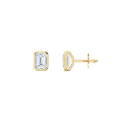 Skyline Bezel Set 1.00ct Emerald Cut Lab Diamond Stud Earrings in 18K Yellow Gold