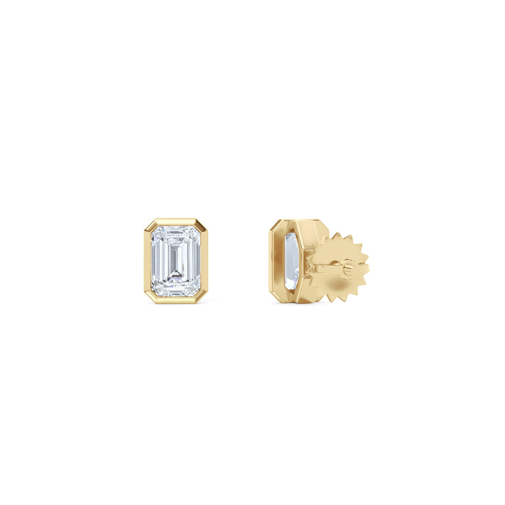 Skyline Bezel Set 1.00ct Emerald Cut Lab Diamond Stud Earrings in 18K Yellow Gold