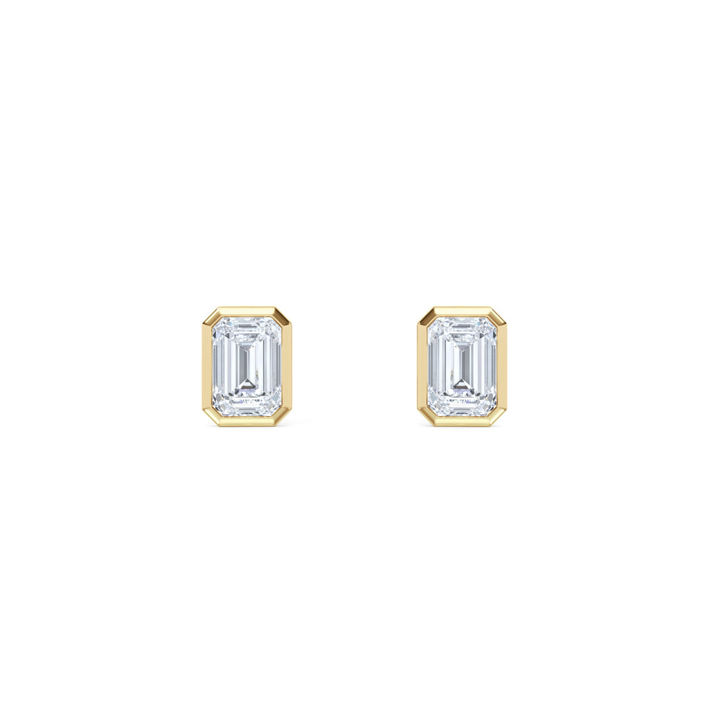 Skyline Bezel Set 1.00ct Emerald Cut Lab Diamond Stud Earrings in 18K Yellow Gold