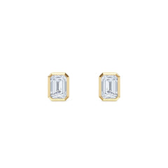 Skyline Bezel Set 1.00ct Emerald Cut Lab Diamond Stud Earrings in 18K Yellow Gold