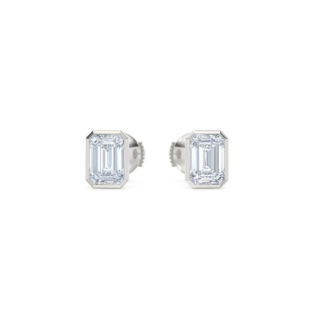Bezel Set 2.00ct Emerald Cut Lab Diamond Stud Earrings in Platinum
