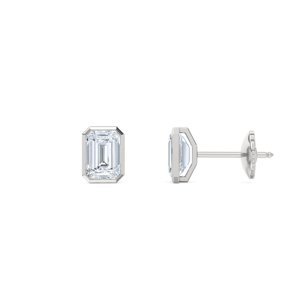 Bezel Set 2.00ct Emerald Cut Lab Diamond Stud Earrings in Platinum