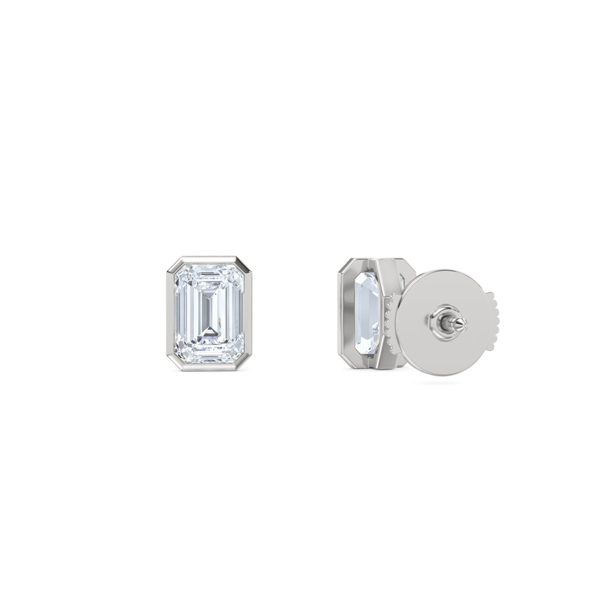 Bezel Set 2.00ct Emerald Cut Lab Diamond Stud Earrings in Platinum