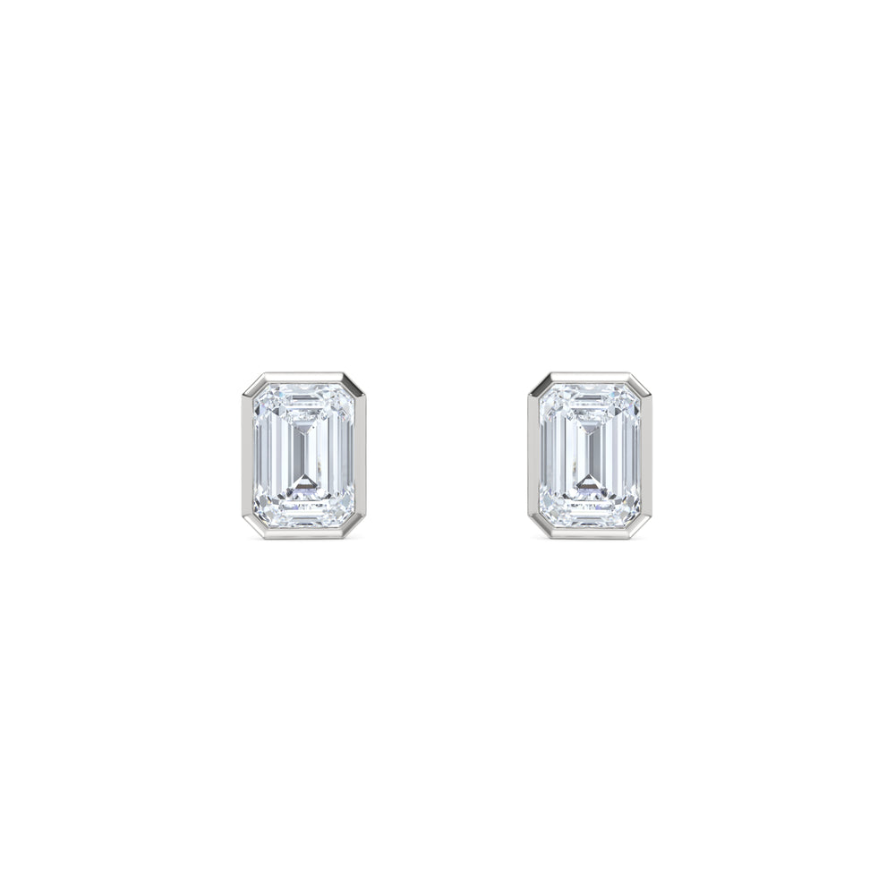 Bezel Set 2.00ct Emerald Cut Lab Diamond Stud Earrings in Platinum