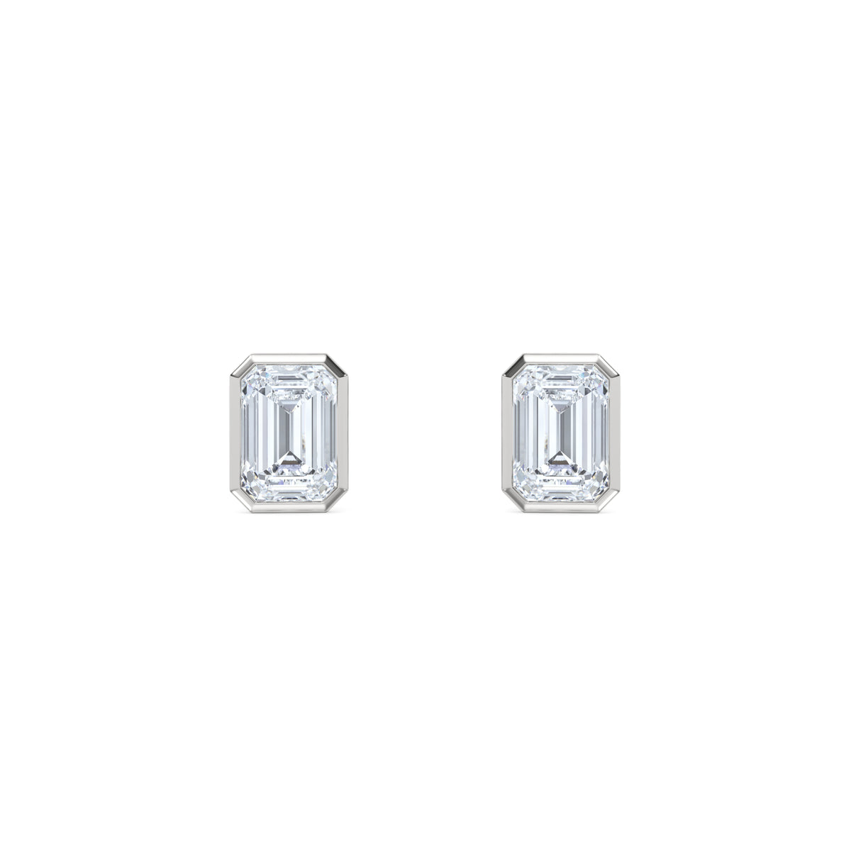 Bezel Set 2.00ct Emerald Cut Lab Diamond Stud Earrings in Platinum