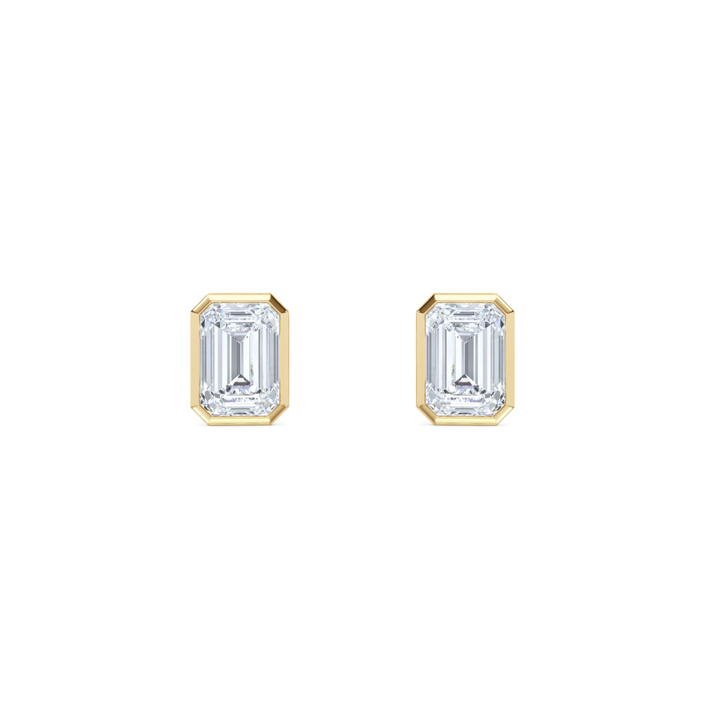 Bezel Set 2.00ct Emerald Cut Lab Diamond Stud Earrings in 18K Yellow Gold