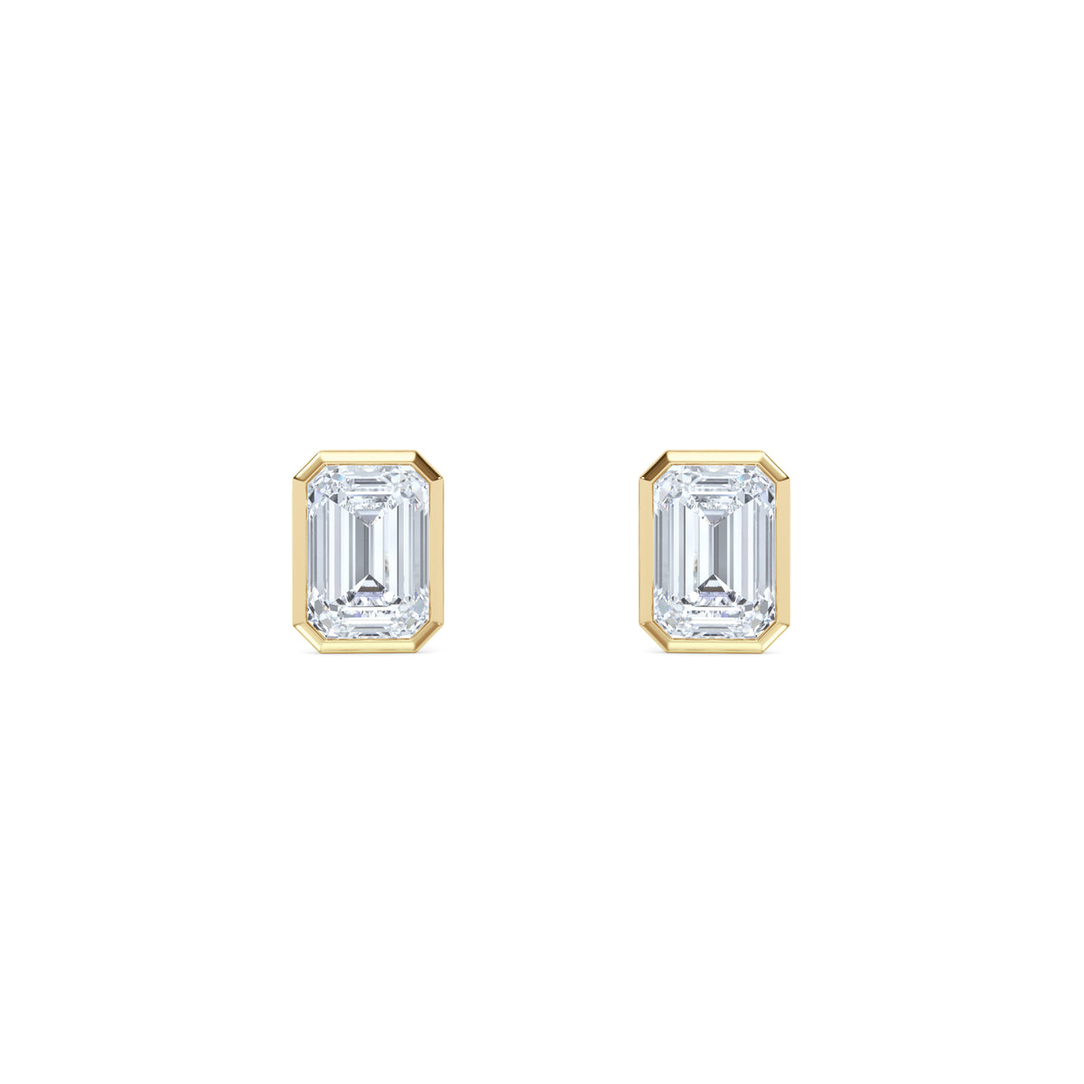 Bezel Set 2.00ct Emerald Cut Lab Diamond Stud Earrings in 18K Yellow Gold