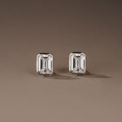 Skyline Bezel Set 3.00ct Emerald Cut Lab Diamond Stud Earrings in 18K White Gold